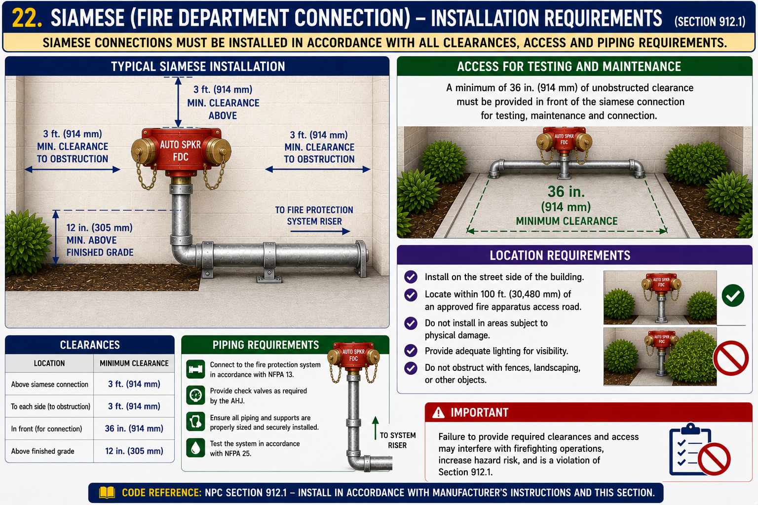 Siamese Fire Department Connection — Installation Requirements (NPC §912)